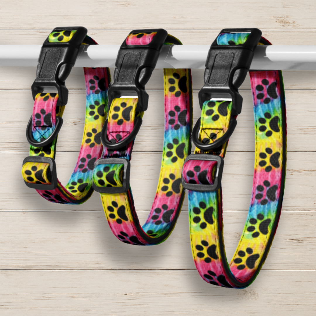 Tie-Dye Paw Print Dog Collar