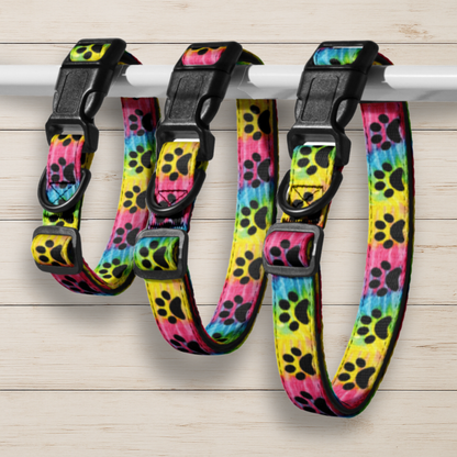 Tie-Dye Paw Print Dog Collar