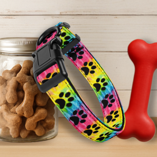 Tie-Dye Paw Print Dog Collar