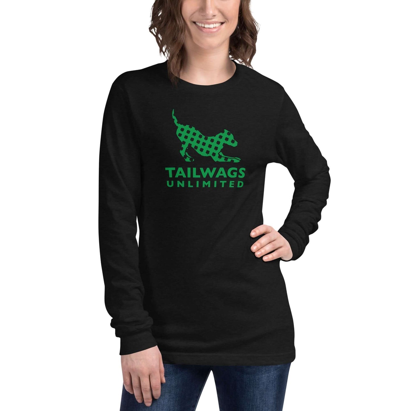 Clover Patterned Green Logo Long Sleeve Tee - TAILWAGS UNLIMITED