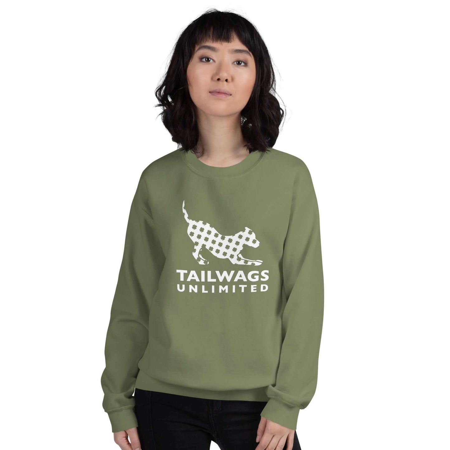 Clover Patterned White Logo Crewneck Sweatshirt - TAILWAGS UNLIMITED