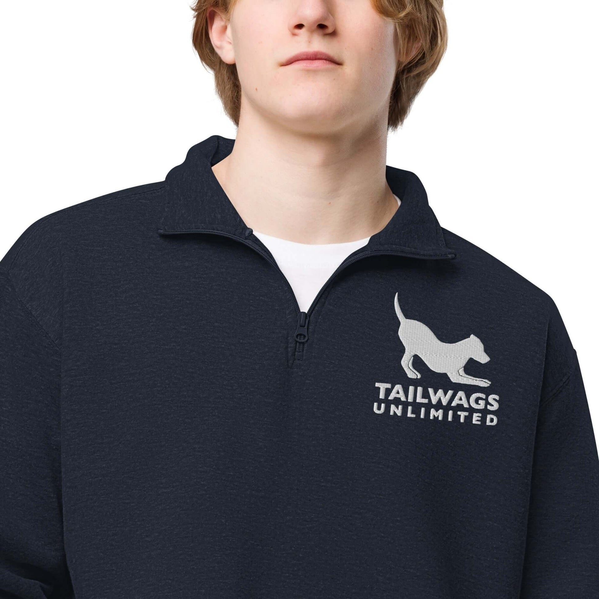 Tailwags White Logo Unisex Quarter Zip Fleece Pullover - TAILWAGS UNLIMITED