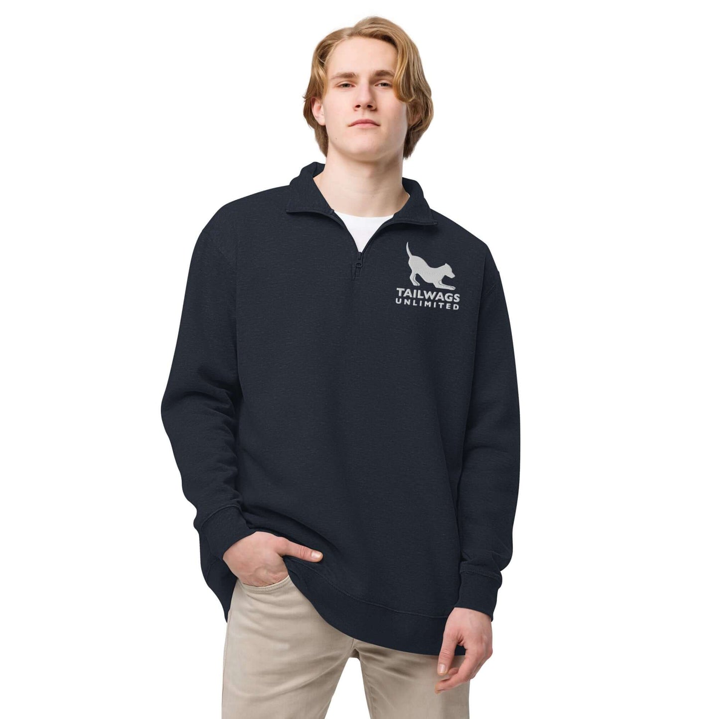 Tailwags White Logo Unisex Quarter Zip Fleece Pullover - TAILWAGS UNLIMITED