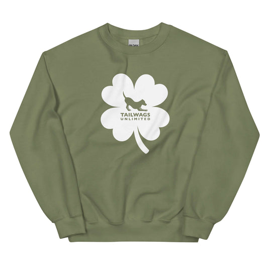 White Four Leaf Clover Logo Crewneck Sweatshirt - TAILWAGS UNLIMITED